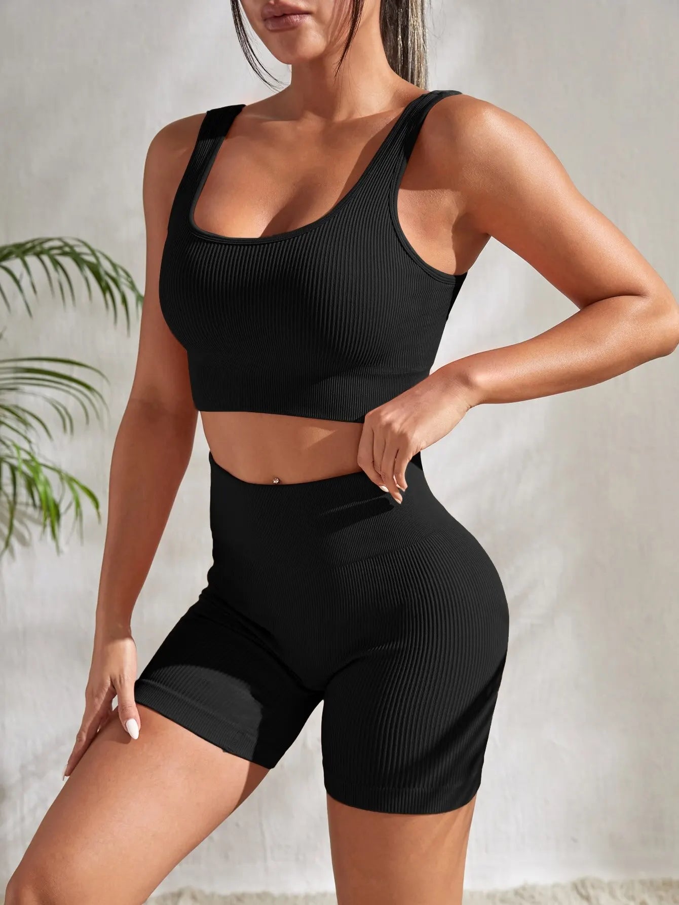 Conjunto de yoga sem costura shorts de cintura alta