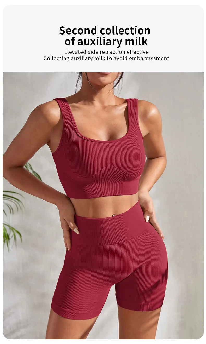 Conjunto de yoga sem costura shorts de cintura alta